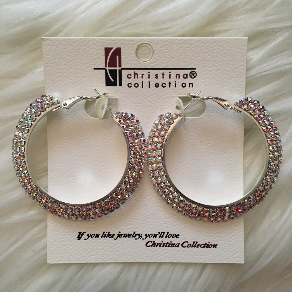Hoop earrings with AB stones